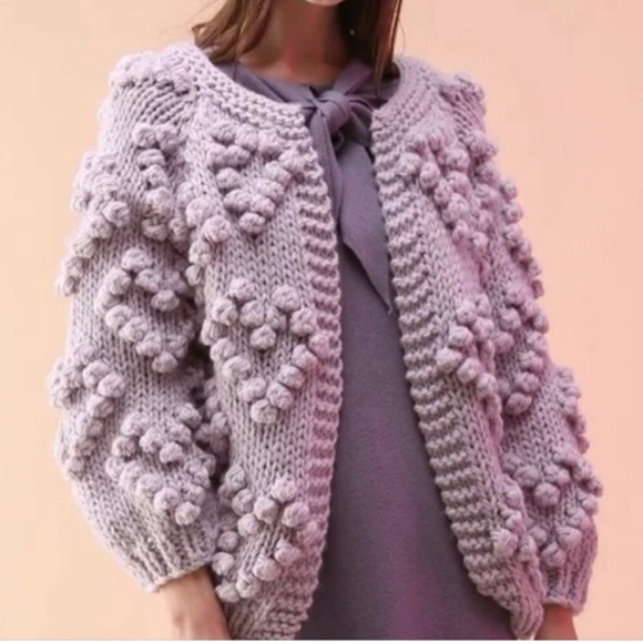 Chicwish Knit Your Love Oversized Chunky Handmade Heart Popcorn Cardigan Sweater - Picture 4 of 7